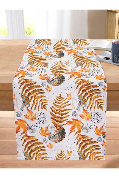 Realhomes Dried Leaf Digital Printed Decorative Stitched Rahel Knitted Runner on Marble Floor