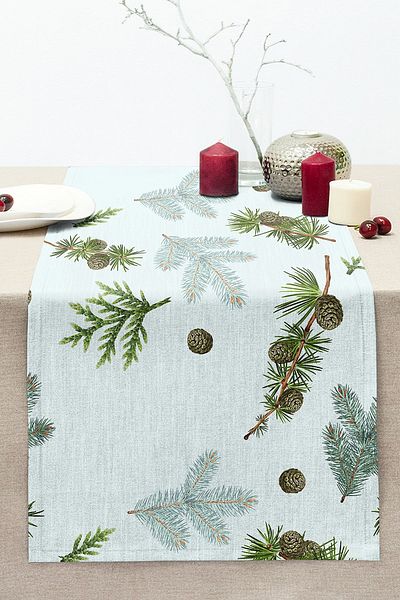 Realhomes Digital Printed Stitched Raschel Knitted Runner with Pine Branch Motif