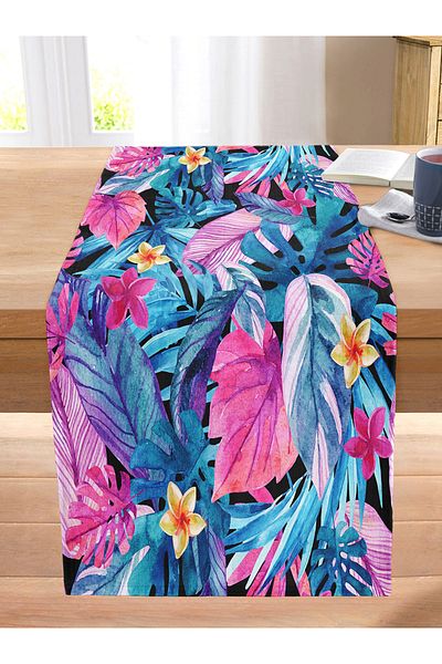 Realhomes Colorful Flowers on Blue Background Modern Stitched Raschel Knitted Runner