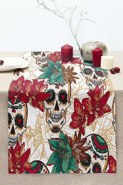 Realhomes Digital Printed Modern Stitched Raschel Knitted Runner with Skull Motif