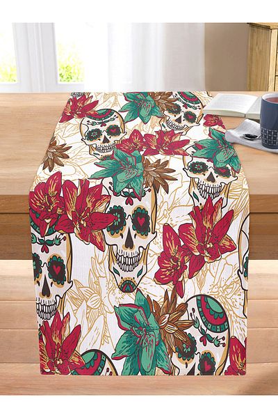 Realhomes Digital Printed Modern Stitched Raschel Knitted Runner with Skull Motif