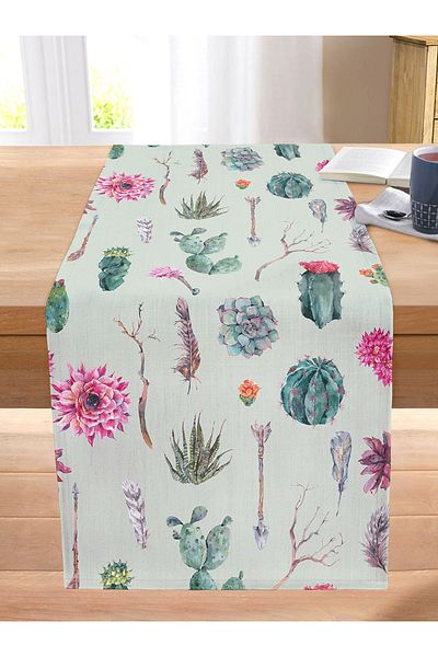 Realhomes Digital Printed Modern Stitched Raschel Knitted Runner with Cactus Pattern on Colorful Background