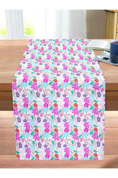 Realhomes Digital Printed Decorative Stitched Rahel Knitted Runner with Colorful Flowers on Cream Floor