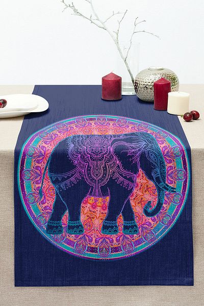 Realhomes Colorful Bohemian Authentic Ethnic Elephant Patterned Stitched Raschel Knitted Runner