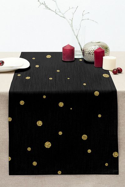 Realhomes Digital Printed Modern Stitched Rahel Knitted Runner with Horizontal Black Stripes on Gold Floor