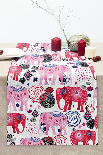 Realhomes Ethnic Elephants Special Designed Digital Printed Stitched Raschel Knitted Runner