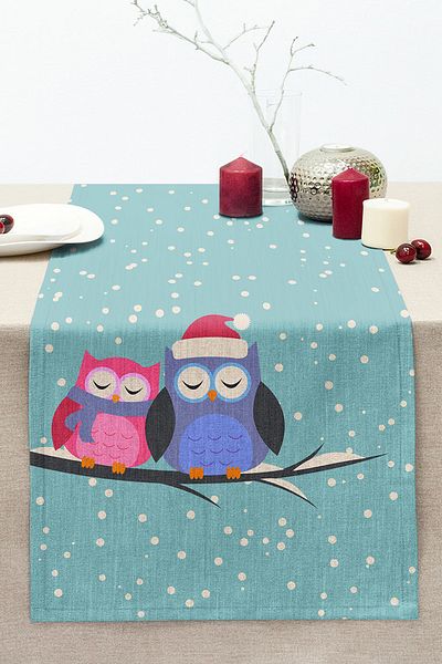 Realhomes Owl Patterned Digital Printed Decorative Stitched Raschel Knitted Runner