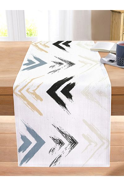 Realhomes Black Blue Arrow Themed Leaf Drawing Stitched Raschel Knitted Runner