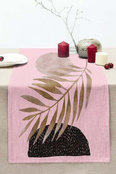 Realhomes Desen abstract pe fundal roz cu motiv cu lună și frunze, cusut Rasc...