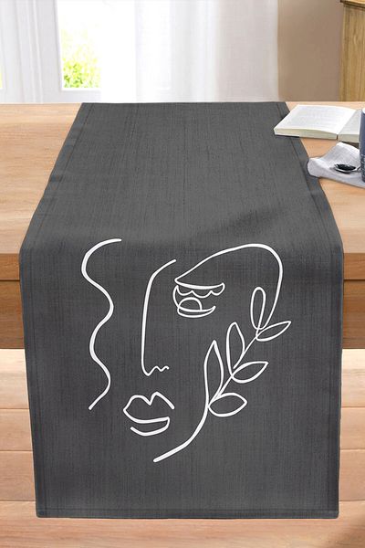 Realhomes Dark Smoked Oneline Face Designed Stitched Raschel Knitted Runner