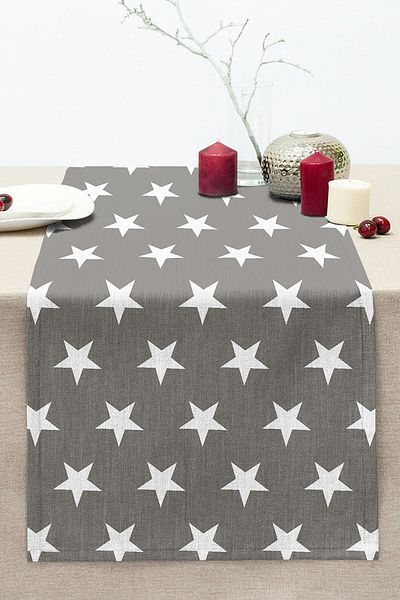 Realhomes Star Patterned Digital Printed Decorative Stitched Raschel Knitted Runner