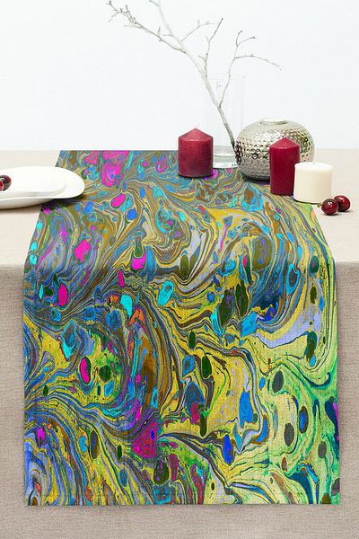Realhomes Ebru Art Motif Special Design Digital Printed Modern Stitched Raschel Knitted Runner