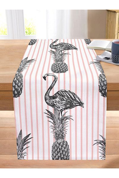 Realhomes Flamingo Themed Digital Printed Stitched Raschel Knitted Runner