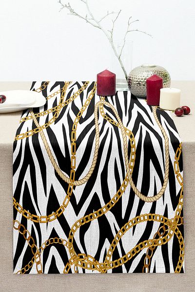 Realhomes Zebra Chain Pattern on the Floor Special Design Digital Printed Modern Stitched Raschel Knitted Runner