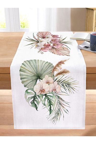 Realhomes Digital Printed Decorative Stitched Raschel Knitted Runner with Tropical Leaf Design