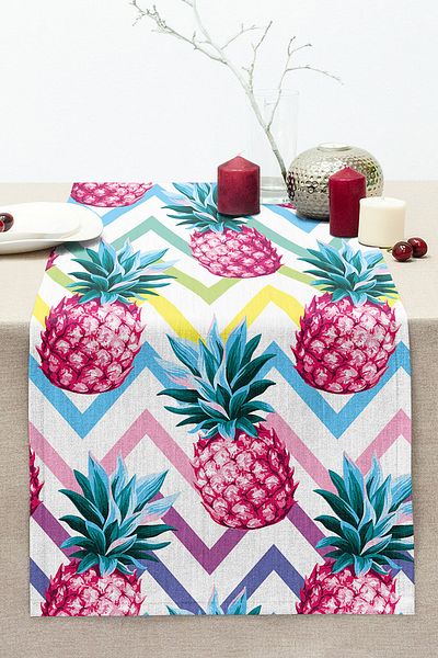 Realhomes Colorful Zigzag Patterned Pineapples Modern Design Stitched Raschel Knitted Runner