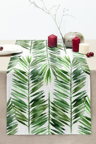 Realhomes Watercolor Fiber Leaves Patterned Special Design Stitched Raschel Knitted Runner