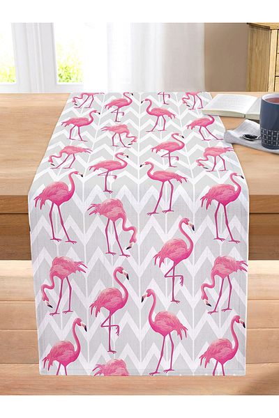 Realhomes Modern Stitched Raschel Knitted Runner with Flamingos on Gray Zigzag Floor