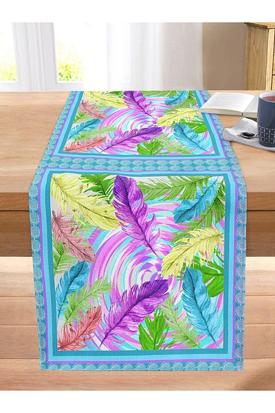 Realhomes Colorful Feathers Digital Printed Modern Stitched Raschel Knitted Runner