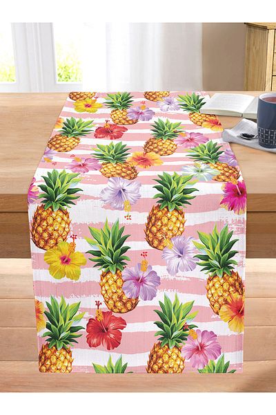 Realhomes Pink Background Pineapples Special Design Stitched Raschel Knitted Runner
