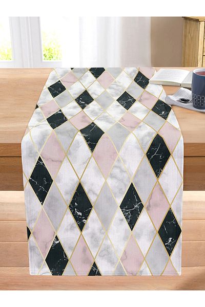 Realhomes Diamond Patterned Special Design Stitched Raschel Knitted Runner with Marble Background