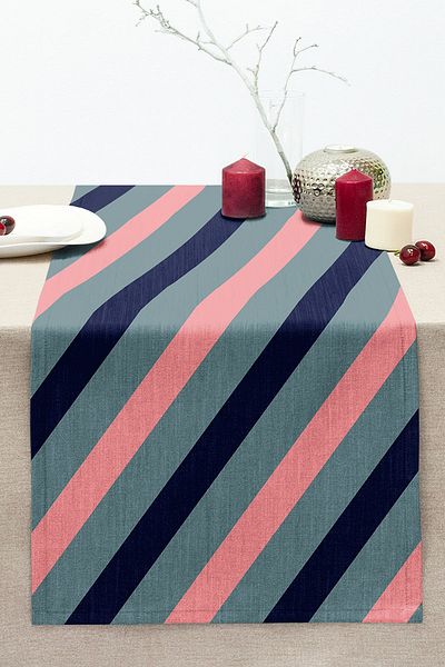 Realhomes Pastel Colored Horizontal Stripes Digital Printed Modern Stitched Raschel Knitted Runner on Colorful Background