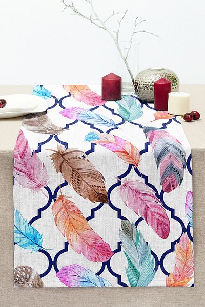 Realhomes Navy Blue Ogea Colored Rose Motif Digital Printed Stitched Raschel Knitted Runner