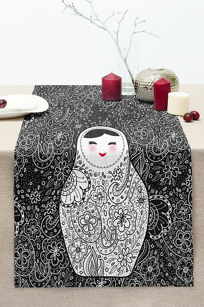Realhomes Matryoshka Digital Printed Decorative Stitched Rahel Knitted Runner on Floral Patterned Floor