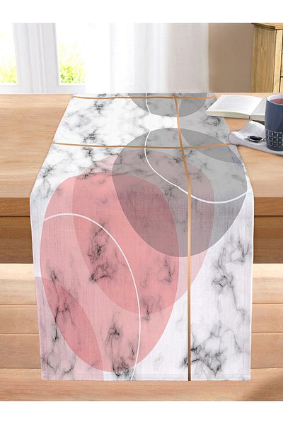 Realhomes Geometric Marble Patterned Digital Printed Stitched Raschel Knitted Runner