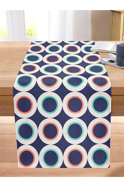 Realhomes Round Patterned Modern Digital Printed Decorative Stitched Raschel Knitted Runner