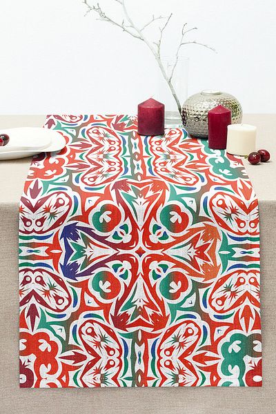 Realhomes Digital Printed Modern Stitched Raschel Knitted Runner with Tile Pattern on White Background