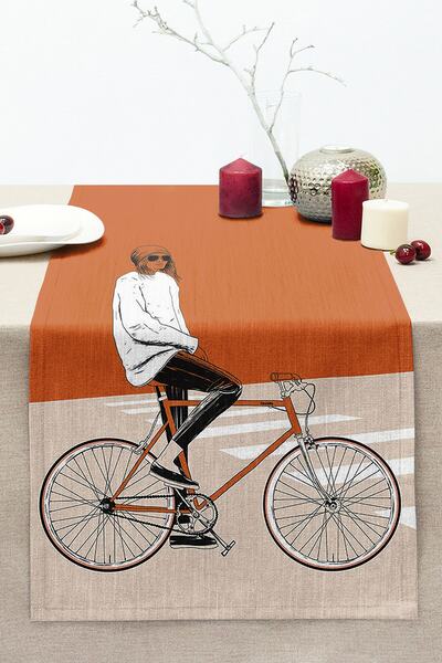 Realhomes Tamno narandžasti krem podni tepih od rašel pletiva sa motivom bici...