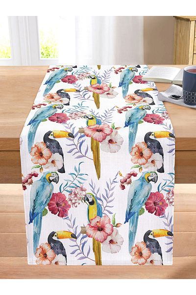 Realhomes Parrot Patterned Digital Printed Stitched Raschel Knitted Runner