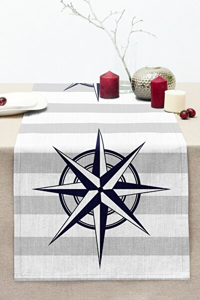 Realhomes عداء راشيل محبوك حديث مطبوع رقميًا مع نمط بوصلة على خلفية رمادية وب...