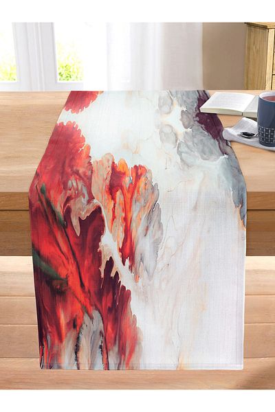 Realhomes Red Smoke Oil Paint Patterned Special Design Digital Printed Modern Stitched Raschel Knitted Runner