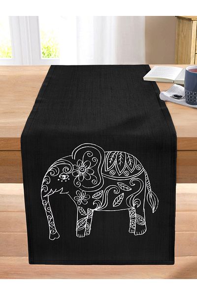 Realhomes Retro Mandala Elephant Patterned Special Design Stitched Raschel Knitted Runner