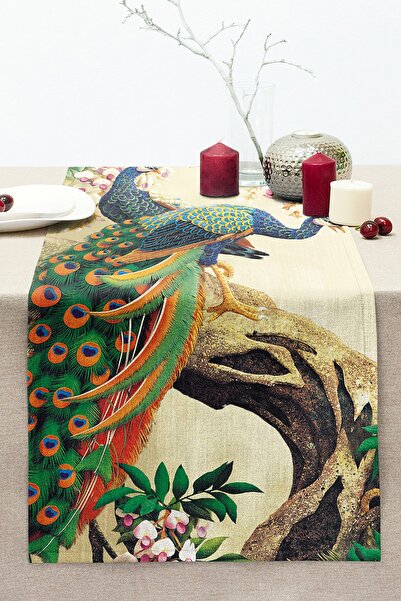 Realhomes Peacock Digital Printed Decorative Stitched Raschel Knitted Runner