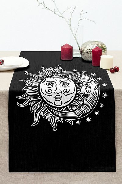 Realhomes Sun Moon Star Decorative Stitched Raschel Knitted Runner