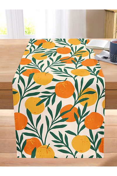 Realhomes Digital Printed Modern Stitched Raschel Knitted Runner with Onedraw Drawing and Lemon Pattern on Colorful Background