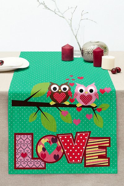 Realhomes Owl Patterned Digital Printed Decorative Stitched Raschel Knitted Runner