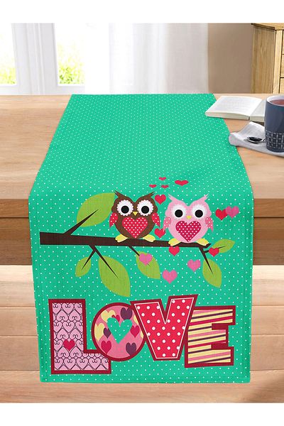 Realhomes Owl Patterned Digital Printed Decorative Stitched Raschel Knitted Runner