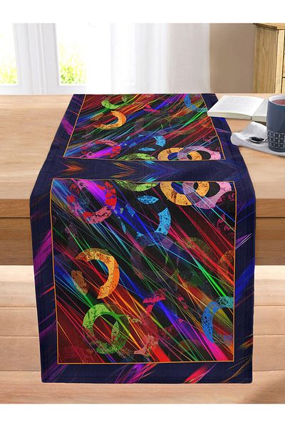 Realhomes Abstract Colorful Complex Special Design Digital Printed Modern Stitched Raschel Knitted Runner