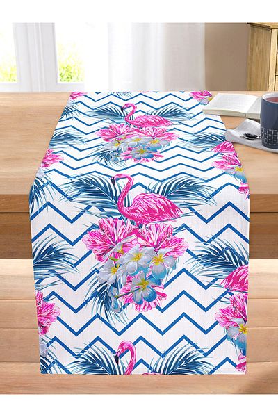 Realhomes Zigzag Background Flamingo Digital Printed Decorative Stitched Raschel Knitted Runner