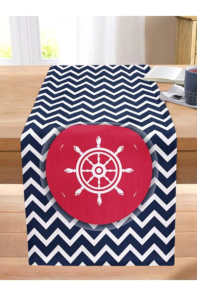 Realhomes Geometric Zigzag Patterned Anchor Digital Printed Modern Stitched Raschel Knitted Runner on Colorful Background