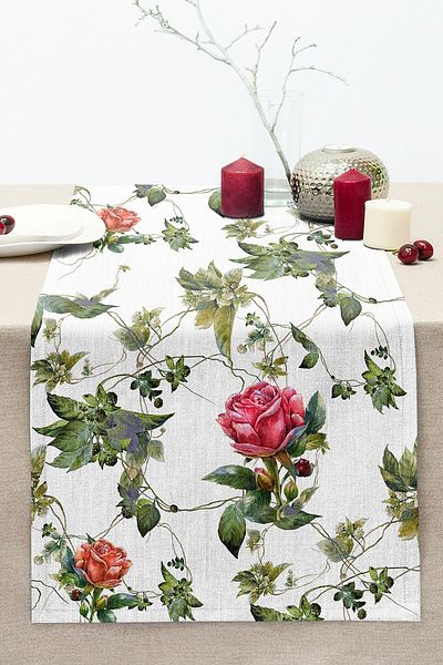 Realhomes Khaki Green Cross Stitch Patterned Digital Printed Stitched Raschel Knitted Runner