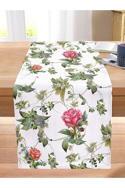 Realhomes Khaki Green Cross Stitch Patterned Digital Printed Stitched Raschel Knitted Runner