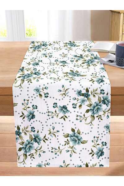 Realhomes Petrol Blue Rose Motif Modern Stitched Raschel Knitted Runner