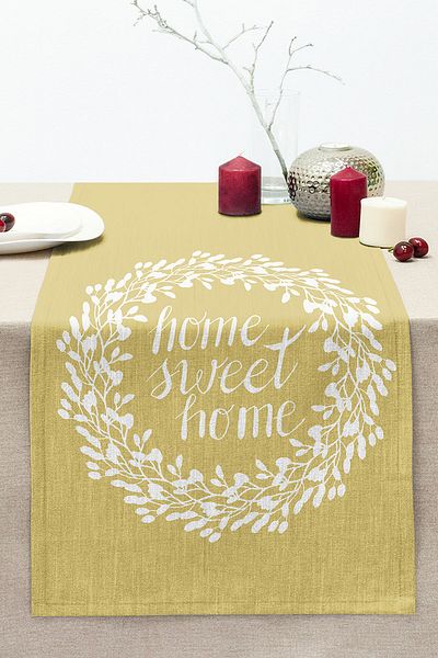 Realhomes Home Sweet Home Patterned Digital Printed Decorative Stitched Raschel Knitted Runner