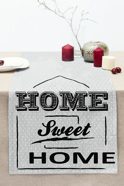 Realhomes Home Sweet Home Digital Printed Διακοσμητικό ραμμένο Raschel Knitted Runner