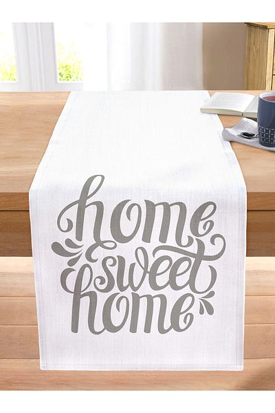 Realhomes Γκρι Home Sweet Home Μοντέρνα Ψηφιακή Εκτύπωση Ραμμένο Raschel Knitted Runner